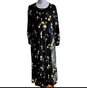 Old Navy Long Sleeve Maxi Dress with Yellow Floral Pattern S Modest